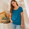 Dámská Trička Blancheporte tričko s kulatým výstřihem a krátkými rukávy bio bavlna paví modrá