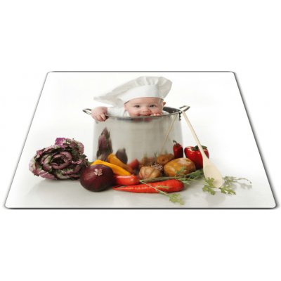 Glasdekor Skleněné prkénko dítě šéfkuchař v hrnci 30x40cm - Prkénko: 40x30cm