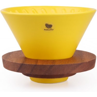 Kawio keramický dripper s dřeveným stojánkem žlutý