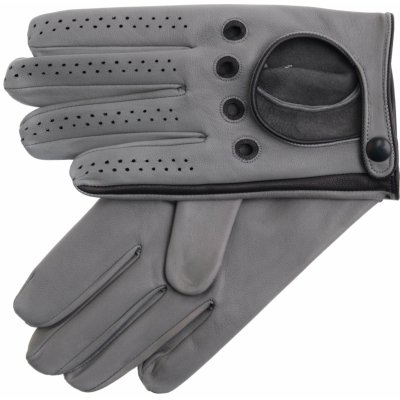 Špongr Pánské kožené řidičské rukavice Preston šedé s černými detaily