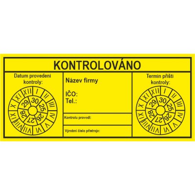 KONTROLOVÁNO s datumovkou 25-30 samolepící vinylová fólie 45x100mm žlutá – Zboží Dáma