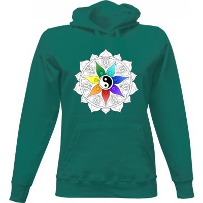 Dámská mikina s kapucí s potiskem Vybarvovací mandala vzor Čakry Nefritově zelená – Zboží Dáma