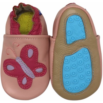 Carozoo kožené capáčky s koženou podrážkou růžový motýlek růžová – Sleviste.cz