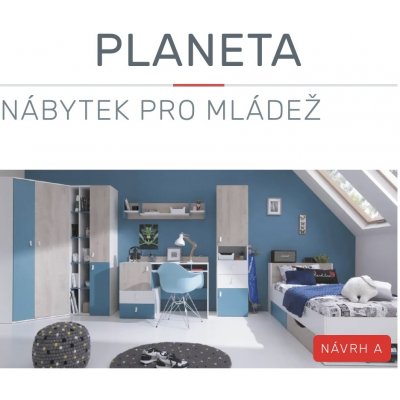 Meblar Sestava Planet A bílý lux dvířka dub mořská – Sleviste.cz