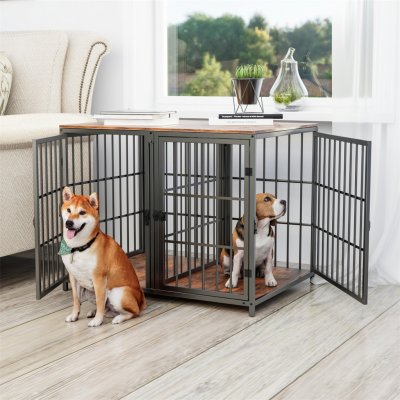 WISFOR Klec pro psy se 4 dvířky přepravka pro psy s odnímatelnou přepážkou domeček pro psy se stolní deskou postranní stolek do přepravky pro psy 90 x 62 x 68,5 cm – Zboží Mobilmania