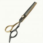 Dog Grooming Scissors nerezová ocel 17 cm černá / zlatá, profesionální oboustranné efilační nůžky – Sleviste.cz