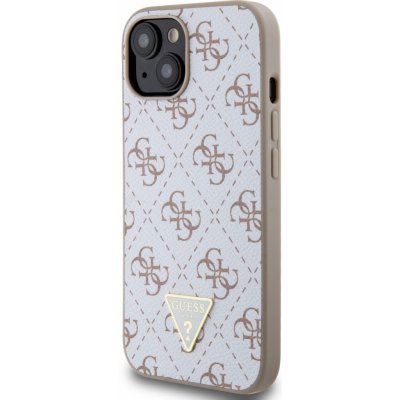 Guess PU Leather 4G Triangle Metal Logo Apple iPhone 15 Pro bílé – Zboží Mobilmania