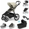 Kočárek Thule Set 7v1 Urban Glide 4-wheel Soft beige 2024+pláštěnka+ochranná síť+madlo+korbička Black+pláštěnka+moskytiéra na korbičku