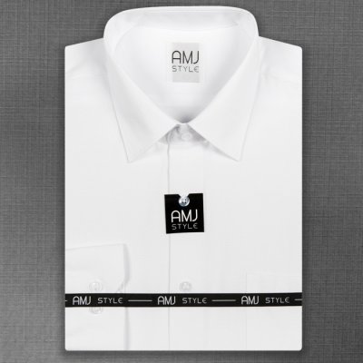 AMJ pánská košile slim fit dlouhý rukáv prodloužená délka VDPS838 s vetkávaným vzorem bílá