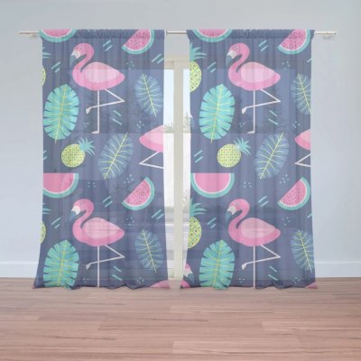 Sablio Záclony Růžoví plameňáci: 2ks 150x250cm – Hledejceny.cz