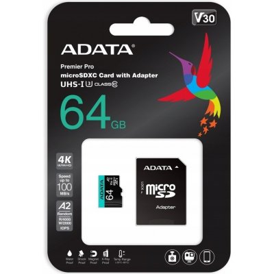 Adata microSD 64 GB AUSDX64GUI3V30SA2-RA1 – Zbozi.Blesk.cz