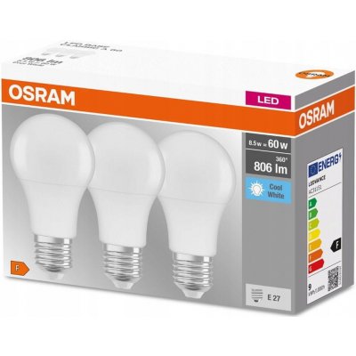 Osram 3x LED žárovka E27 A60 8,5W = 60W 806lm 4000K Neutrálni bílá 300° – Hledejceny.cz