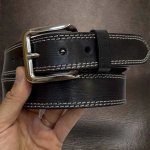pánský prošitý černý kožený pásek DOUBLE HUNTERS Leather s monogramem ražba Luxusní kožený pásek s ražbou vlastního monogramu – Zboží Dáma