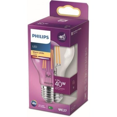 Philips 8718699761998 LED žárovka 1x4,3W E27 470lm 2700K teplá bílá, čirá, EyeComfort – Zboží Mobilmania