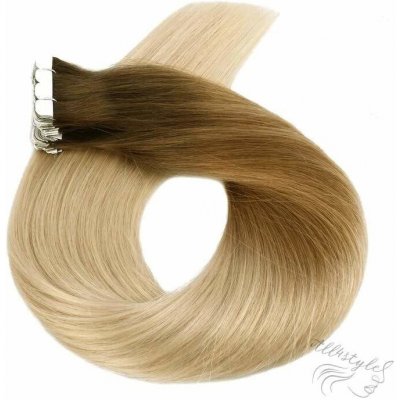 Vlasové PU pásky MINI tape in na prodlužování vlasů 30cm ombré 08/27/60 - světle hnědá / tmavá blond / platina – Zboží Dáma