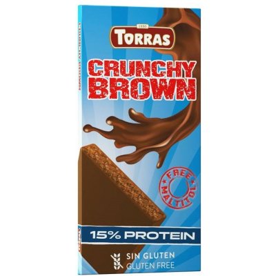Torras Crunchy Brown Bezlepková Mléčná čokoláda s extrudovaným sójovým proteinem slazená erytritolem a stévií (100 g)