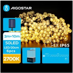 Aigostar LED Solární dekorační řetěz 50xLED 8 funkcí 12m IP65 teplá bílá | AI0429