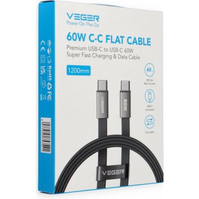 Veger CC06-MTB Flat Type C to Type C PD 3A 60W 1,2m černý – Zboží Živě