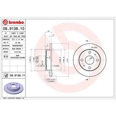 Brzdový kotouč BREMBO 08.9138.10 (08913810)