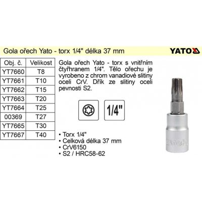 Bit 1/4 T10 torx Yato