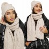 Čepice Fashionweek Zimní tlustá teplá dámská vlněná souprava čepice a dlouhý šátek KARR28 krémová