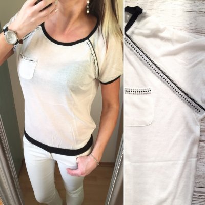 Dámský svetr svetřík s krátkým rukávem a aplikacemi Bílá – Zboží Mobilmania