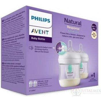 Avent láhve Natural Response průhledná dudlík s ventilem AirFree 2 ks 125 ml