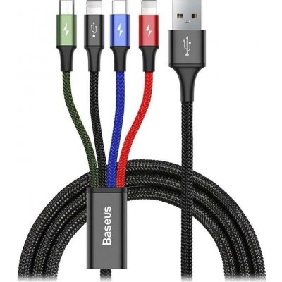 Baseus rychlý nabíjecí / datový kabel 4v1 2* Lightning + USB-C + Micro USB 3, 5A 1, 2m, černá – Zboží Živě