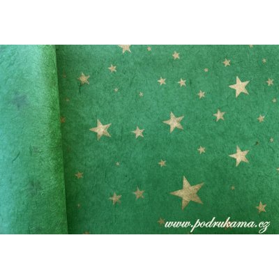 Nepálský ruční papír Lokta metal - hvězdy jasně zelený Velikost: 23x32 cm