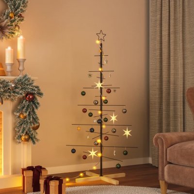 zahrada-XL Kovový vánoční stromeček s dřevěnou základnou černý 150 cm