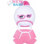 New Baby zimní dětská pletená čepice se šálou růžová – Zboží Mobilmania