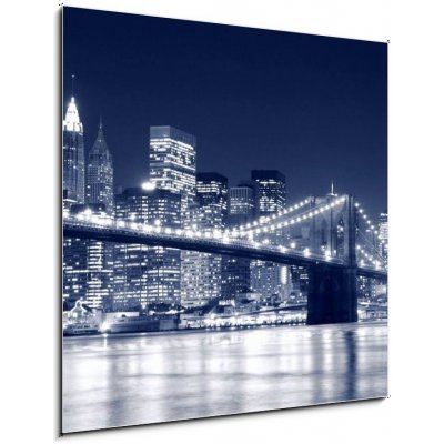 Skleněný obraz 1D - 50 x 50 cm - Brooklyn Bridge and Manhattan skyline At Night, New York City Brooklynský most a Manhattan skyline V noci, New York City – Zboží Mobilmania