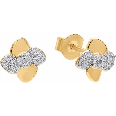 Šperky Eshop Briliantové náušnice 14K z kombinovaného zlata s květem S6BT600.44
