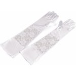 Dlouhé společenské rukavice saténové s krajkou velké bílá – Zboží Dáma