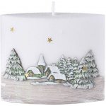 Vánoční elipsovitá svíčka LED dioda Zimní krajina krémová 4,5x14x12 cm – Hledejceny.cz