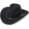Klobouk Stars and Stripes Westernový černý klobouk s koženým řemínkem Dallas