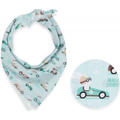 Biante Dětský bavlněný šátek Sandra SA 375 Zaječí automobilové závody na mintovém