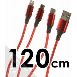 XO NB173 3in1 Apple Lightning USB-C microUSB červený