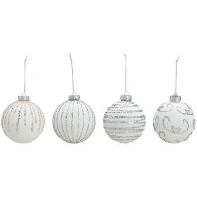 WURM Vánoční koule sklo 100mm bíla se stříbrnýmii aplikacemi mix 1ks – Zboží Mobilmania