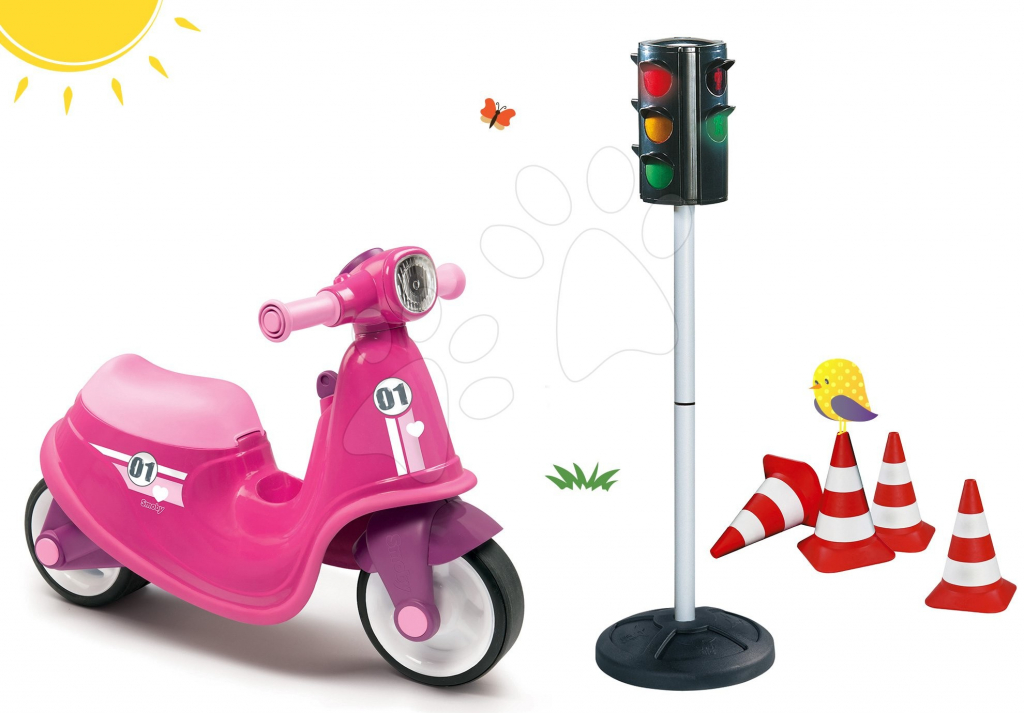 Smoby set Scooter Pink s gumovými koly a semafor se silničními kužely 721002-7