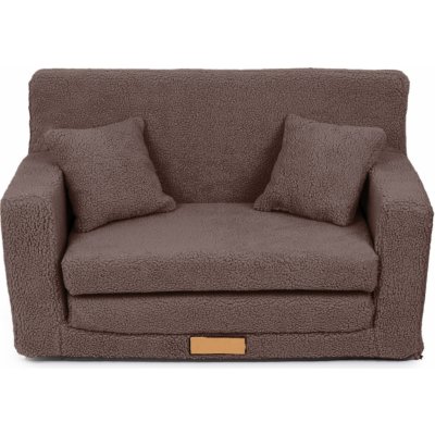 Flumi dětský gauč dětská pohovka s funkcí spaní do dětského pokoje křeslo s funkcí lůžka dětský nábytek látka z ovčí kůže čokoládový beránek – Sleviste.cz