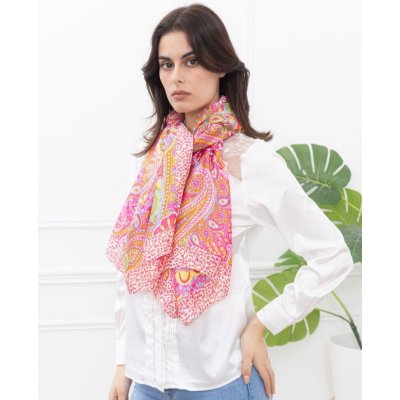 Classic Scarf Paisley šála na krk růžová s barevnými květinami vzorem – Hledejceny.cz