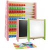 Školní papírové hodiny Multifunkční tabule s počítadlem 25x30x9 cm - dřevěná 3v1- mix 2 barev