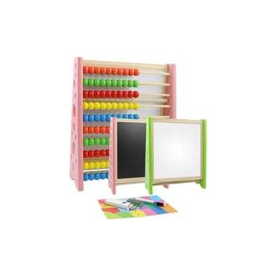 Multifunkční tabule s počítadlem 25x30x9 cm - dřevěná 3v1- mix 2 barev