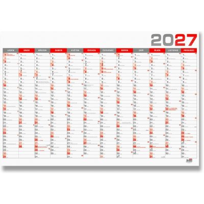 Nástěnný roční B1 964 x 670 mm červený 2027 – Zboží Mobilmania