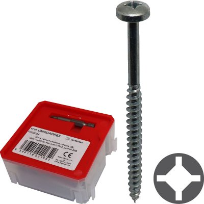 Vrut do dřeva s půlkulatou hlavou UQ PAN 6 x 80 mm, drážka UNIQUADREX, částečný závit, Q-box 25 ks + bit 8596119011683 – Hledejceny.cz