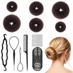 6dílná sada polštářků na drdol, velký malý drdol s 10 černými gumičkami do vlasů, 30 sponkami ve – Sleviste.cz