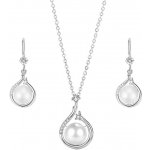 Grace Silver Jewellery souprava šperků se sladkovodní perlou Fiorteli SET2070-E000260B-N000260B Bílá – Zboží Dáma