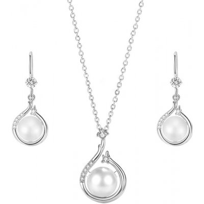 Grace Silver Jewellery souprava šperků se sladkovodní perlou Fiorteli SET2070-E000260B-N000260B Bílá – Zboží Dáma