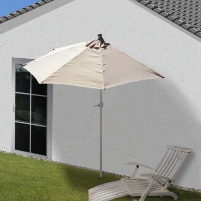 Mendler Slunečník půlkruhový Parla, půl deštníku balkonový deštník, UV 50+ polyester/hliník 3kg 300cm krémový bez stojanu